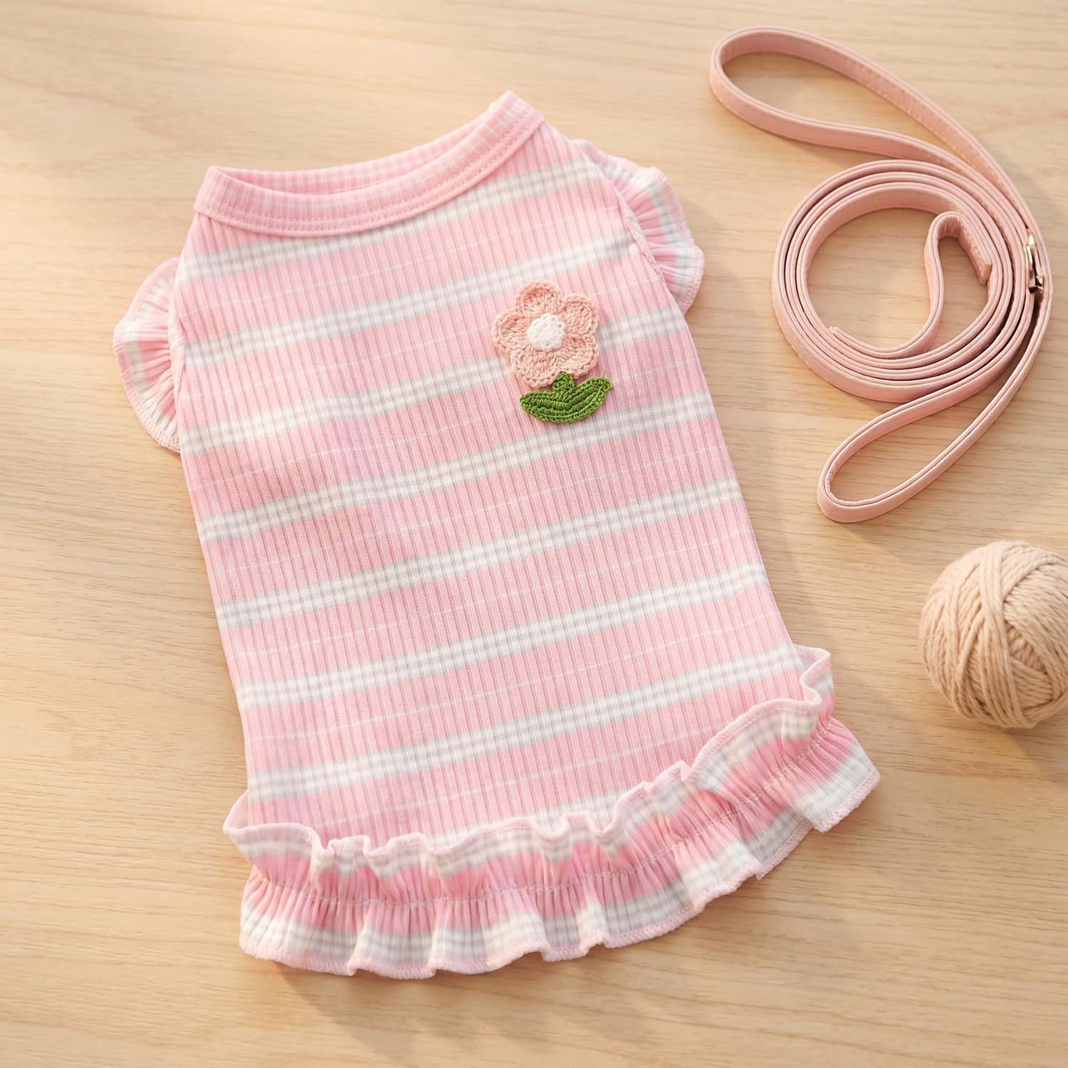 Tank Top Ribbed - 1 Stück Niedliches Gerüschtes Gestreiftes Sommer-Hundetop,