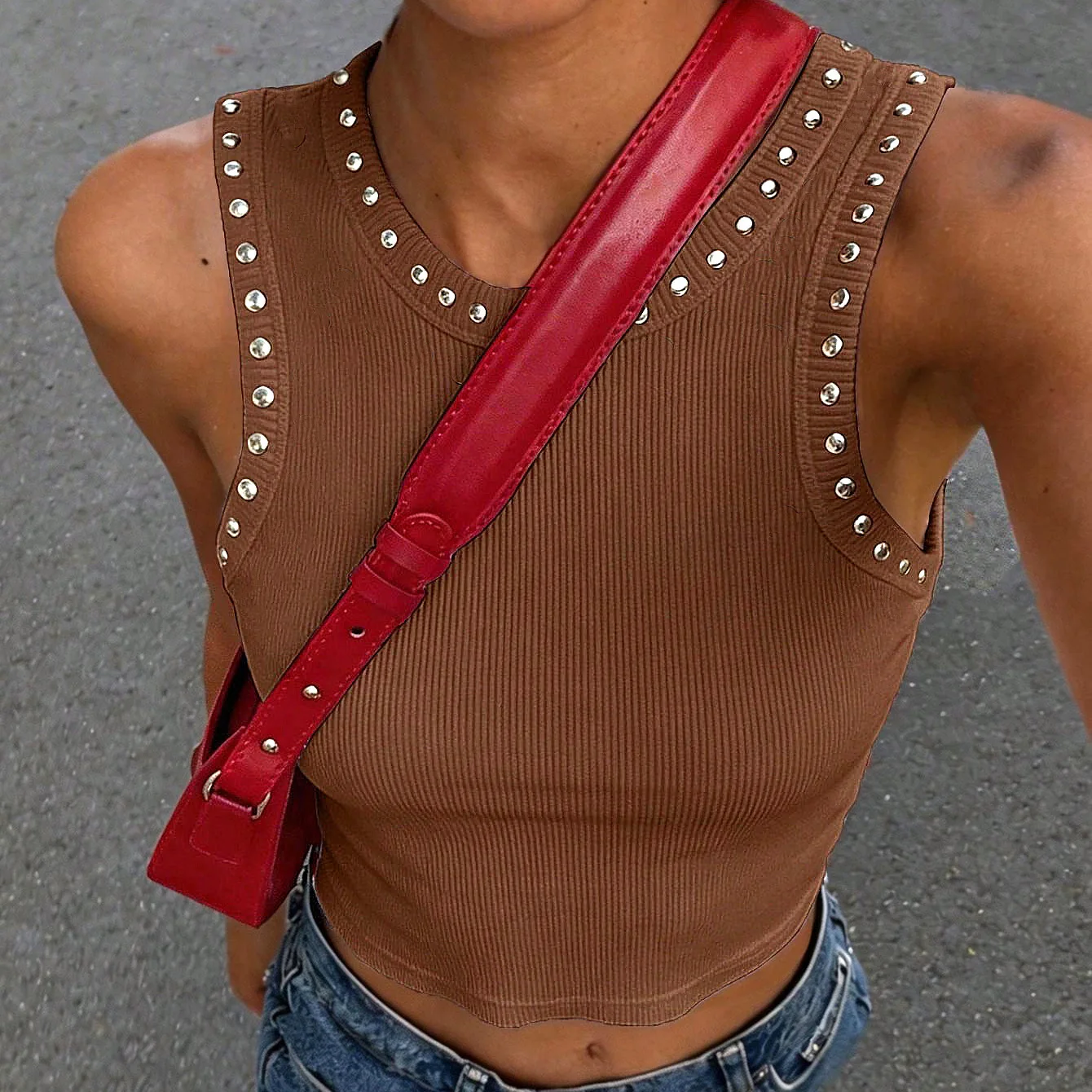 Y2K geripptes Crop-Tanktop mit – Tank Top Ribbed Bewertung und Preis