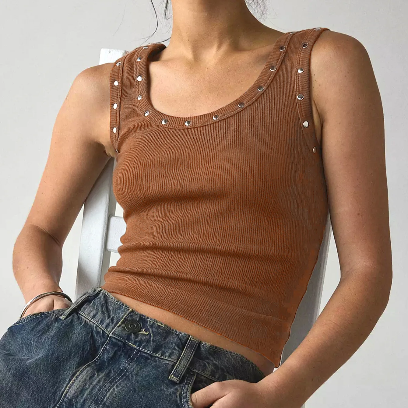 Y2K geripptes Crop-Tanktop mit – Tank Top Ribbed Bewertung und Preis