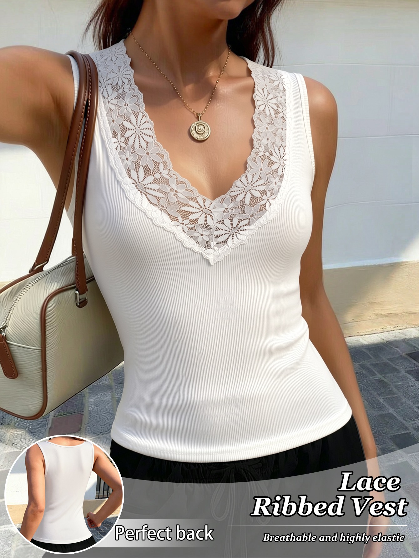 Damen-Tanktop mit Spitze und V – Tank Top Ribbed Bewertung und Preis