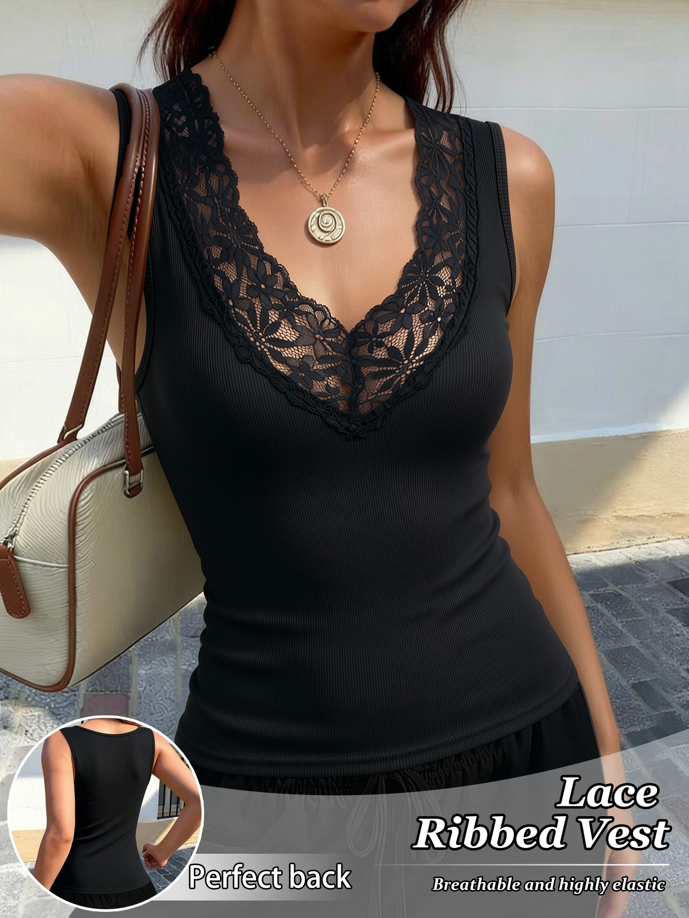 Damen-Tanktop mit Spitze und V – Tank Top Ribbed Bewertung und Preis